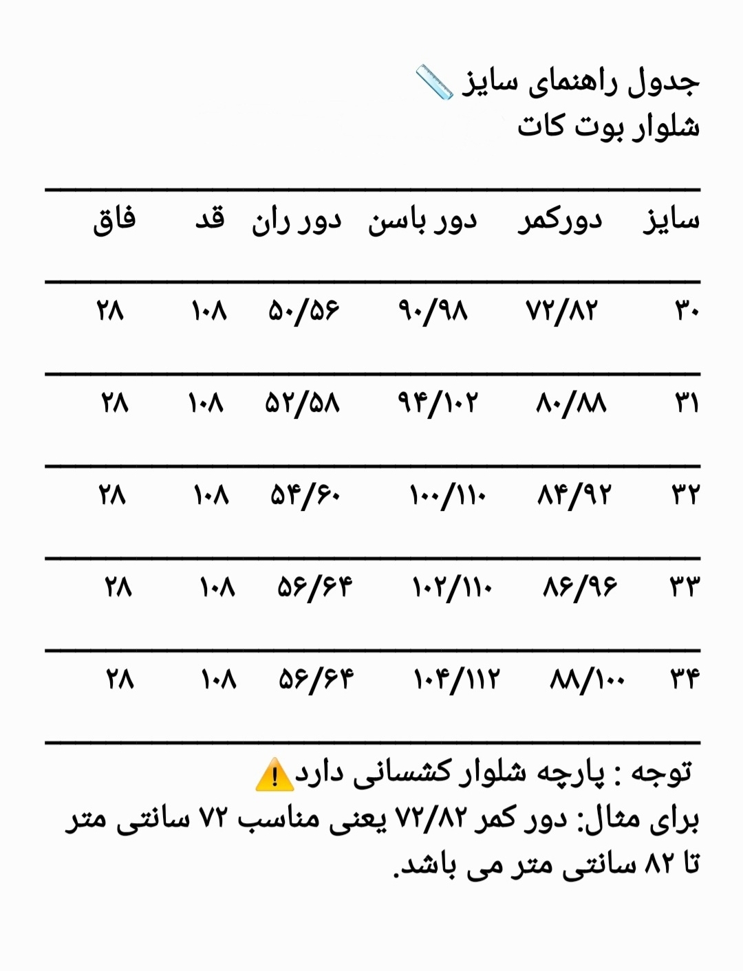 راهنمای انتخاب سایز