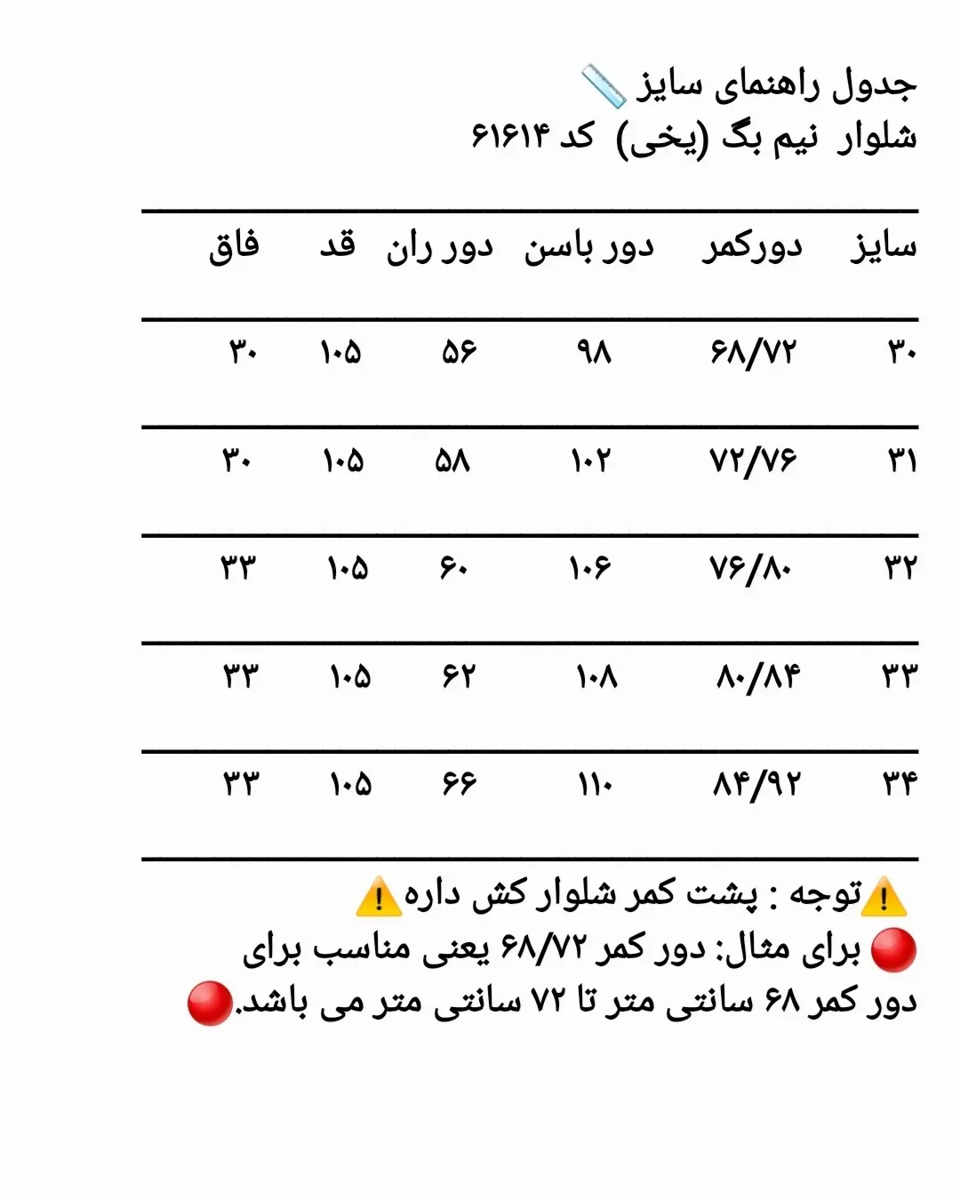 راهنمای انتخاب سایز