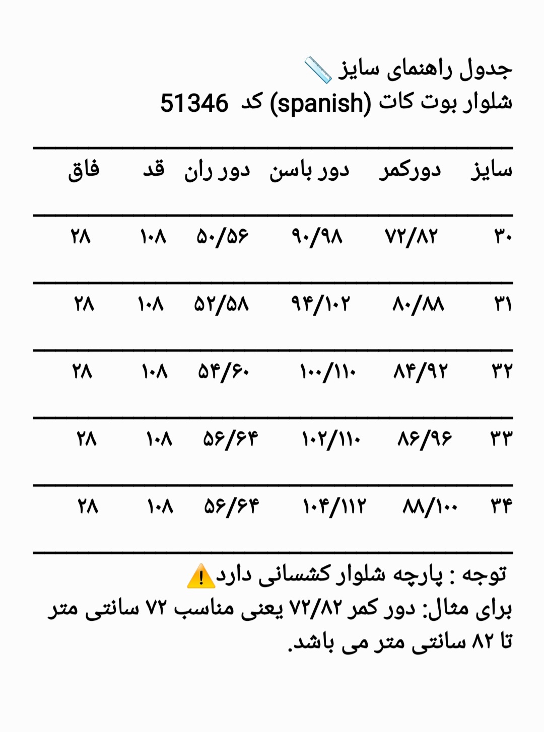 راهنمای انتخاب سایز